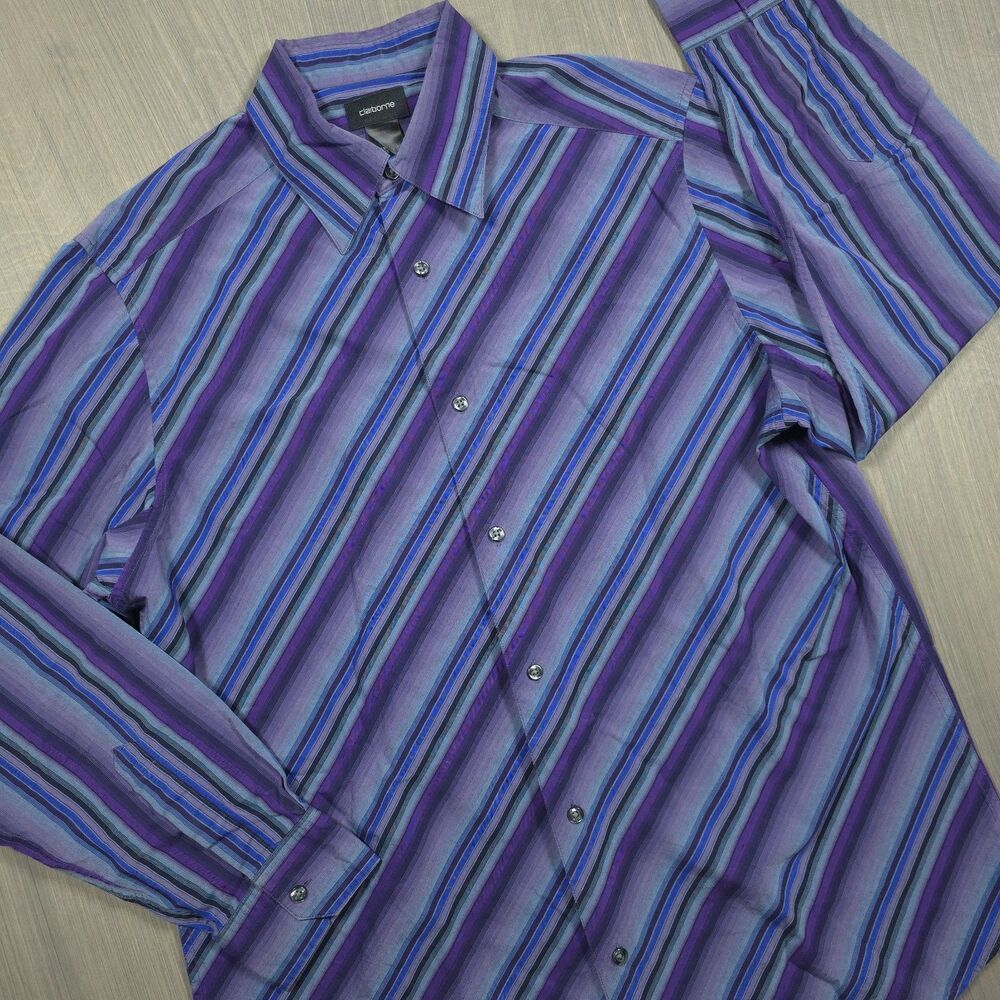 Vintage Claiborne Purple Striped Button Down Shirt XL